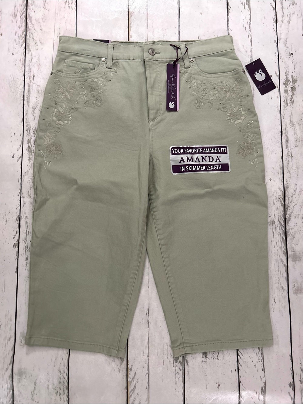 Sz 12 Gloria Vanderbilt Amanda Skimmer cropped Jeans - Sage Green